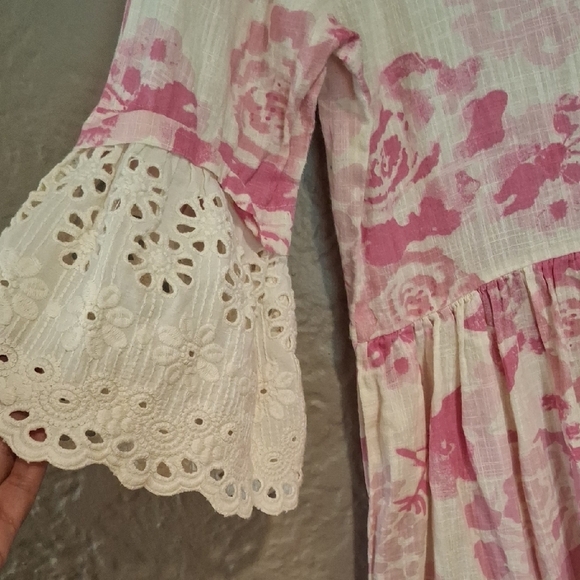 Bombay Pink Sundress with Bell Sleeves and Crew Neck Size S - Picture 4 of 6